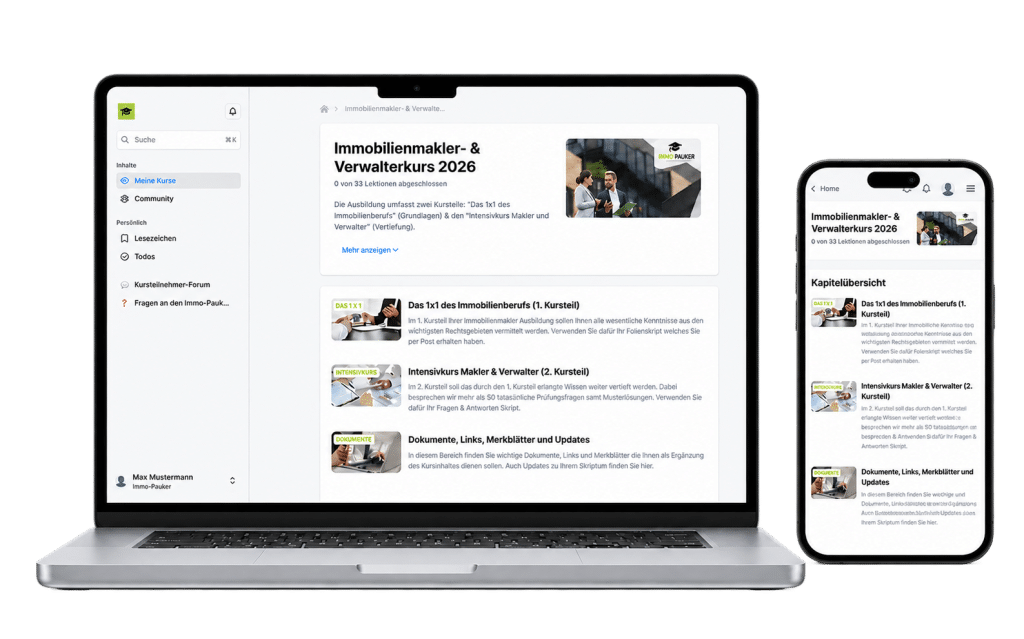 Immo-Pauker Lernplattform auf Laptop und Smartphone